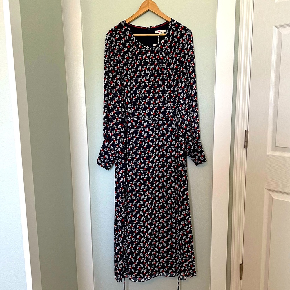 Boden Alba Midi Dress in Navy Clover Spot